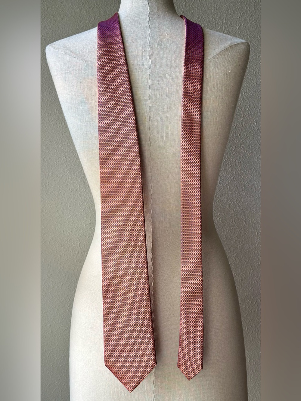 Ermenegildo Zegna Silk Tie Orange Purple Geometric Micro Pattern Jacquard Italy
